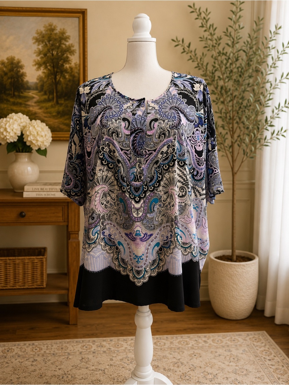 Dana Buchman Purple Multi Paisley Short Sleeve Tee